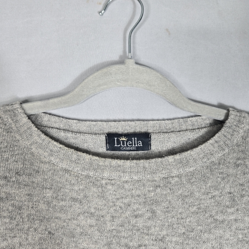 Luella Cashmere Blend Gray Crewneck Sweater Medium / Large Stripe Red Pink Trim - Picture 5 of 16